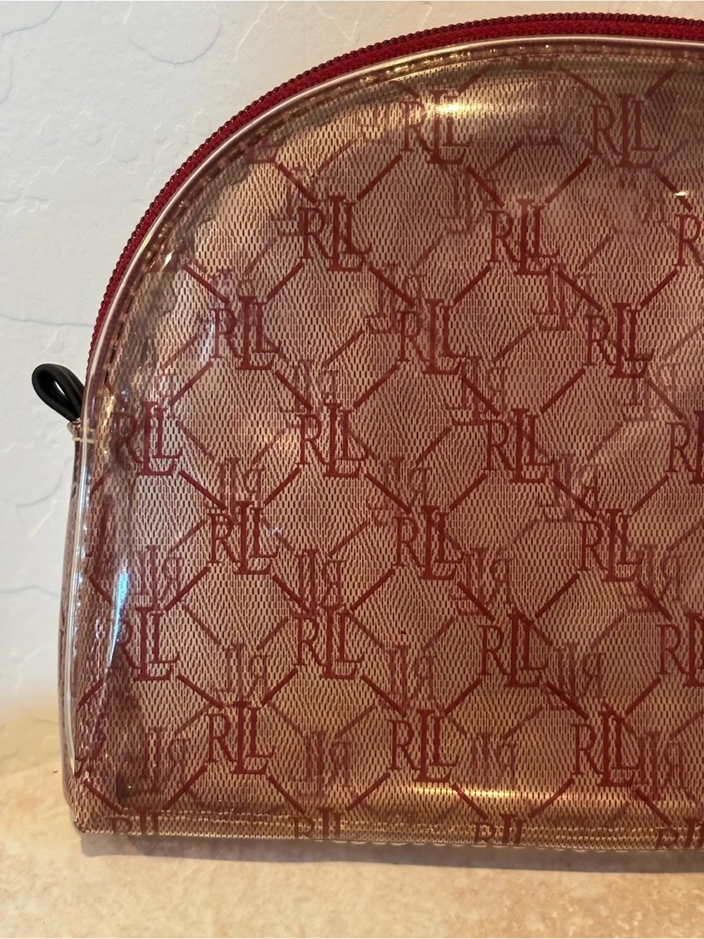 Lauren Ralph Lauren Red Monogram Clear Cosmetic Pouch